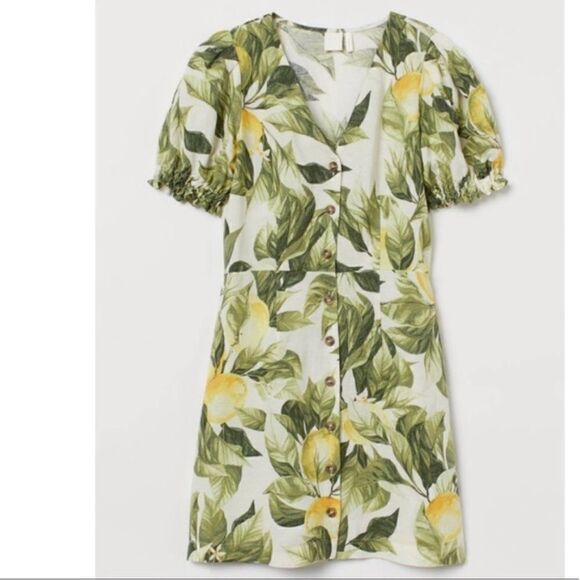 Puff sleeve linen dress - Picture 1 of 8